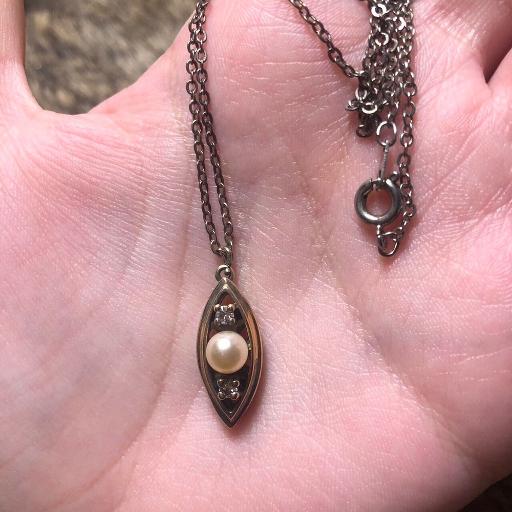 Vintage sterling silver faux pearl and crystal necklace